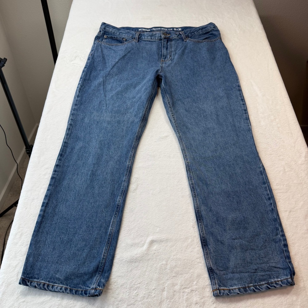 HT Denim Vintage Wide Leg Jean Mens 40x32 Blue Good Baggy Streetwear 100% Cotton